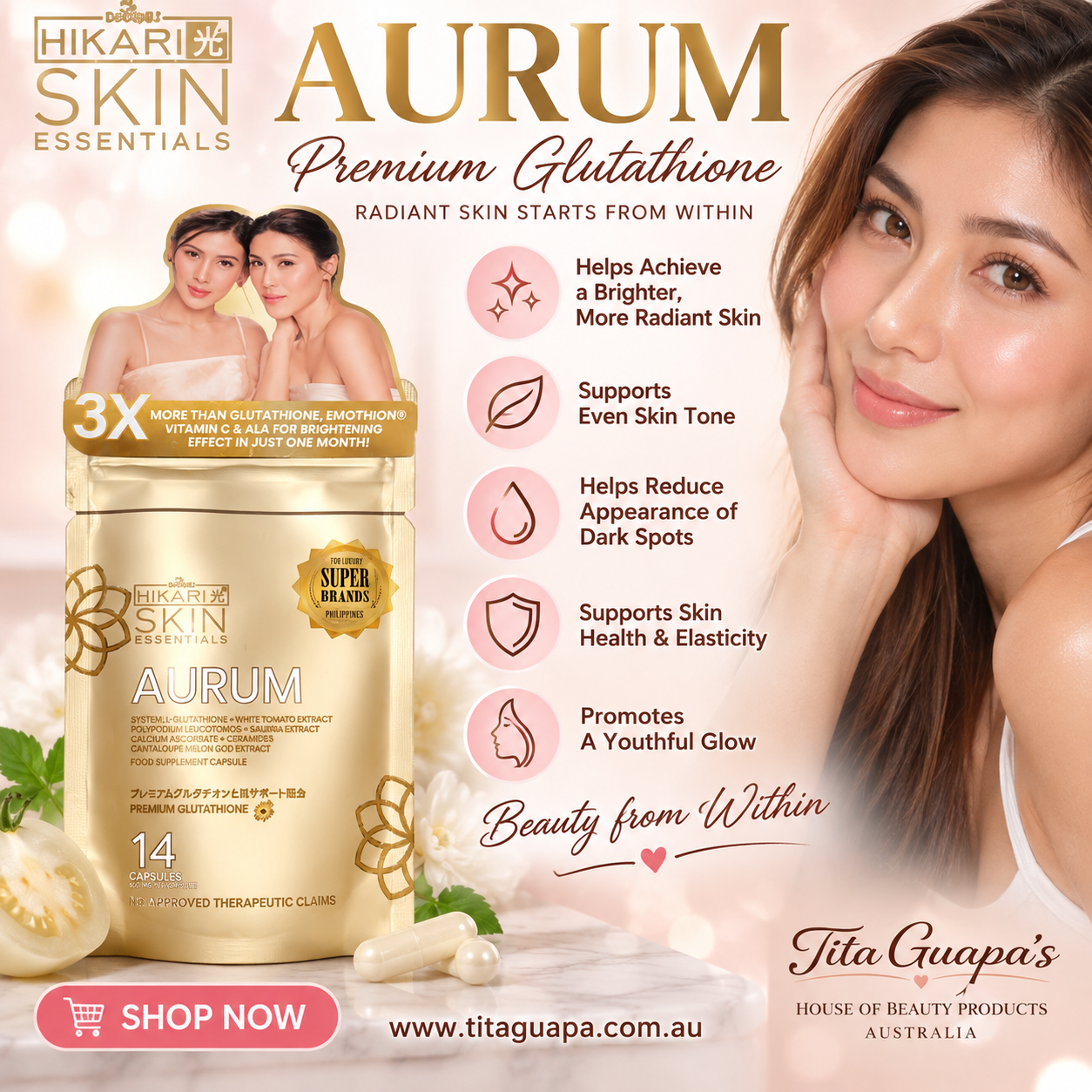 HIKARI Skin Essentials AURUM Premium Glutathione – 14 Caps