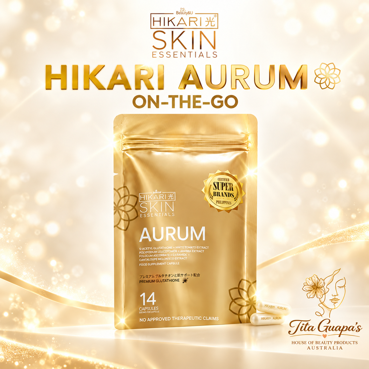HIKARI Skin Essentials AURUM Premium Glutathione – 14 Caps
