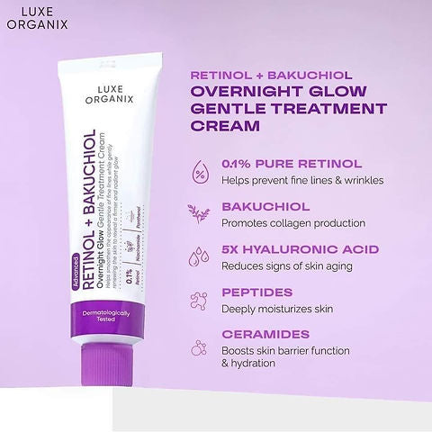 Luxe Organix Retinol + Bakuchiol Overnight Glow Gentle Treatment Cream 30g