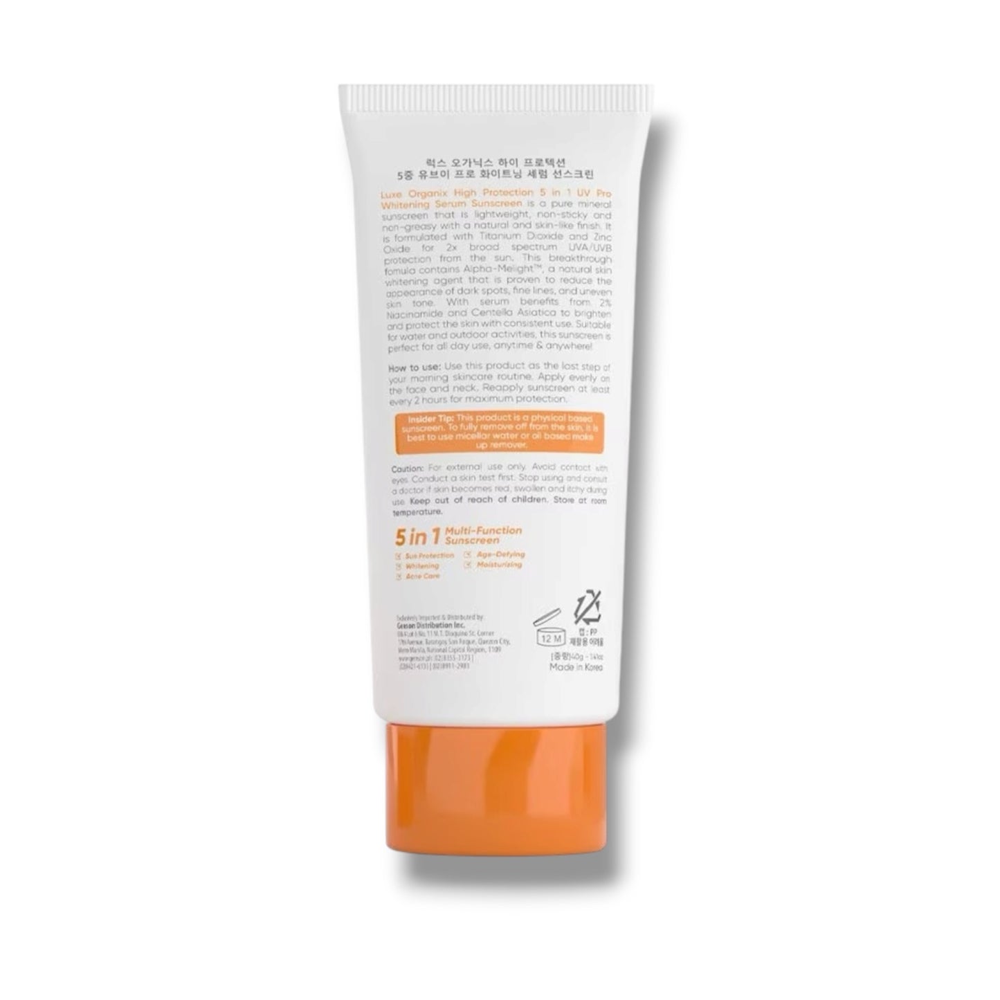 Luxe Organix 5in1 UV Pro Whitening Serum Sunscreen SPF 100 PA+++ 40ml