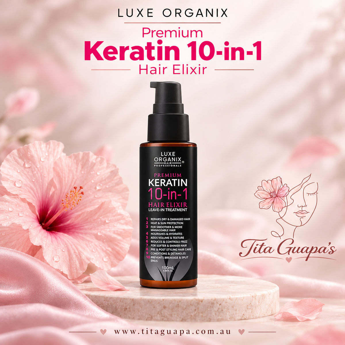 Luxe Organix Premium Keratin 10-in-1 Hair Elixir Leave-In Treatment 100ml