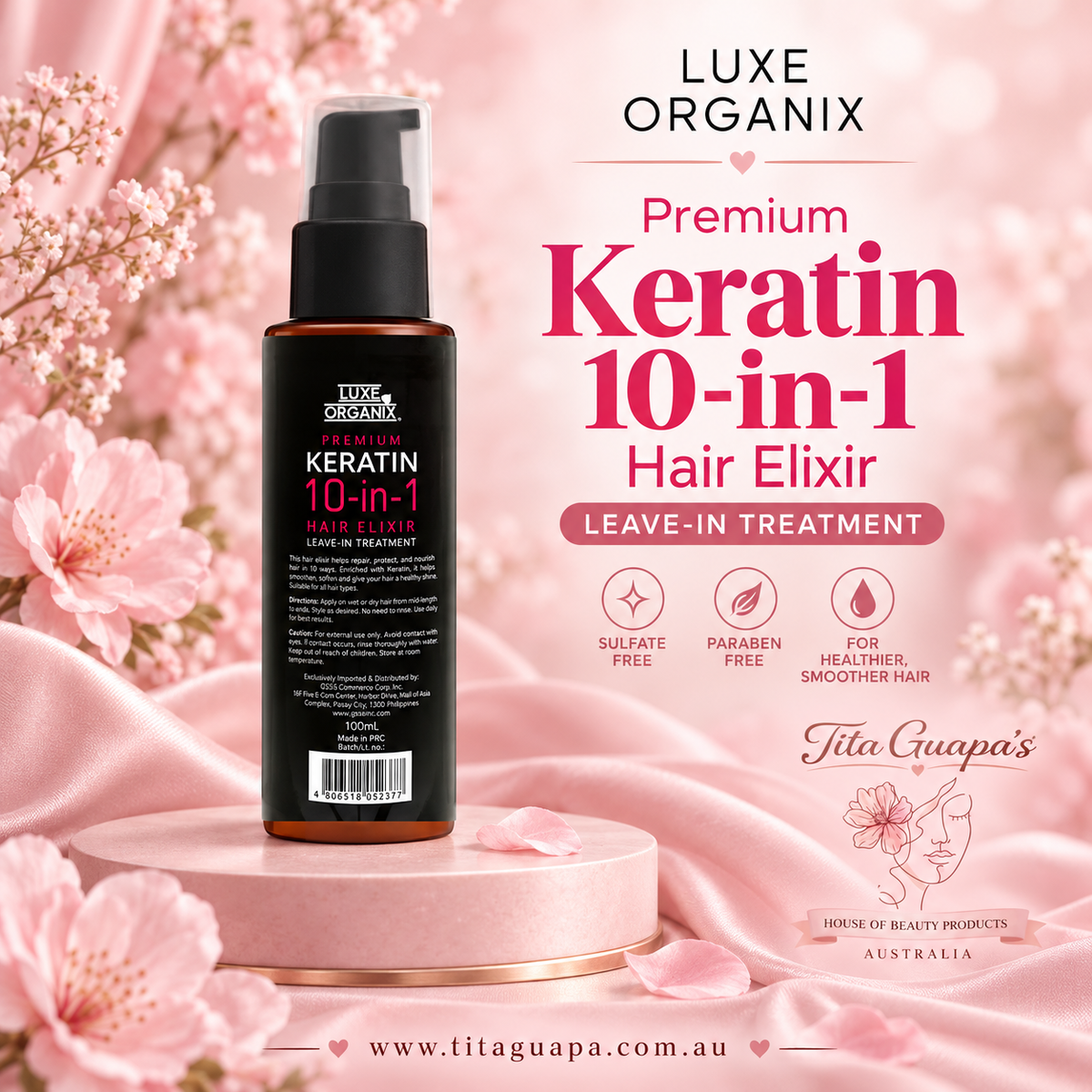 Luxe Organix Premium Keratin 10-in-1 Hair Elixir Leave-In Treatment 100ml