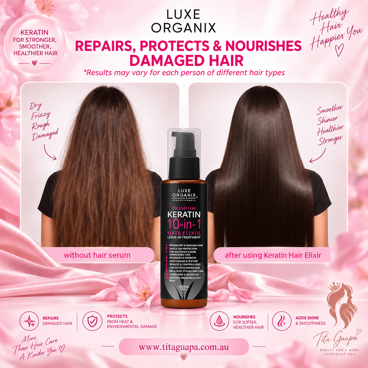 Luxe Organix Premium Keratin 10-in-1 Hair Elixir Leave-In Treatment 100ml