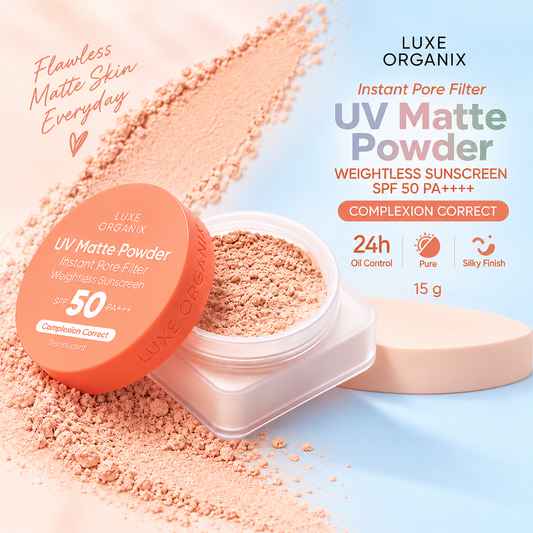 Luxe Organix UV Matte Powder Instant Pore Filter Weightless Sunscreen SPF50 PA++++ – Complexion Correct 