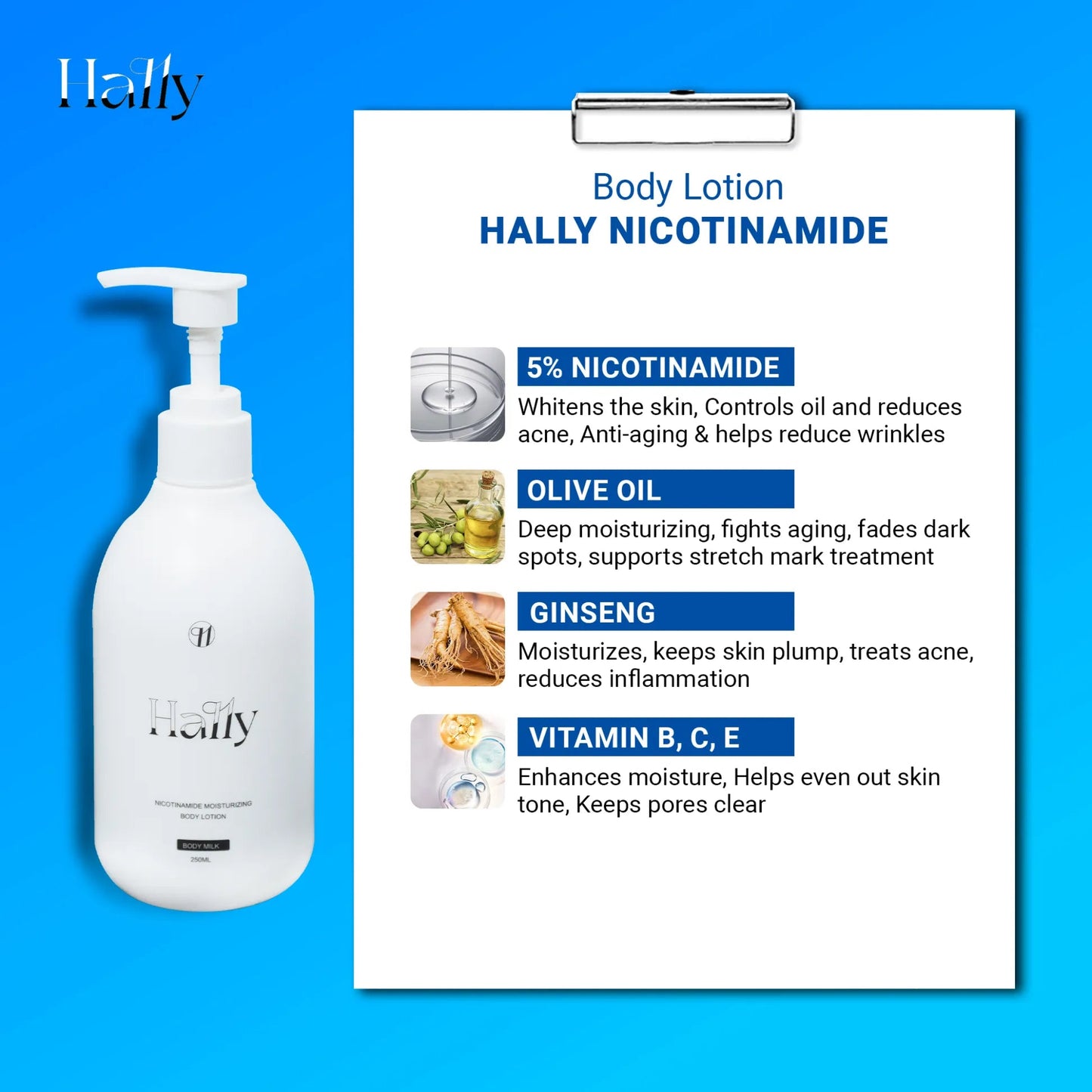 Hally Niacinamide Moisturizing Body Lotion 250ml
