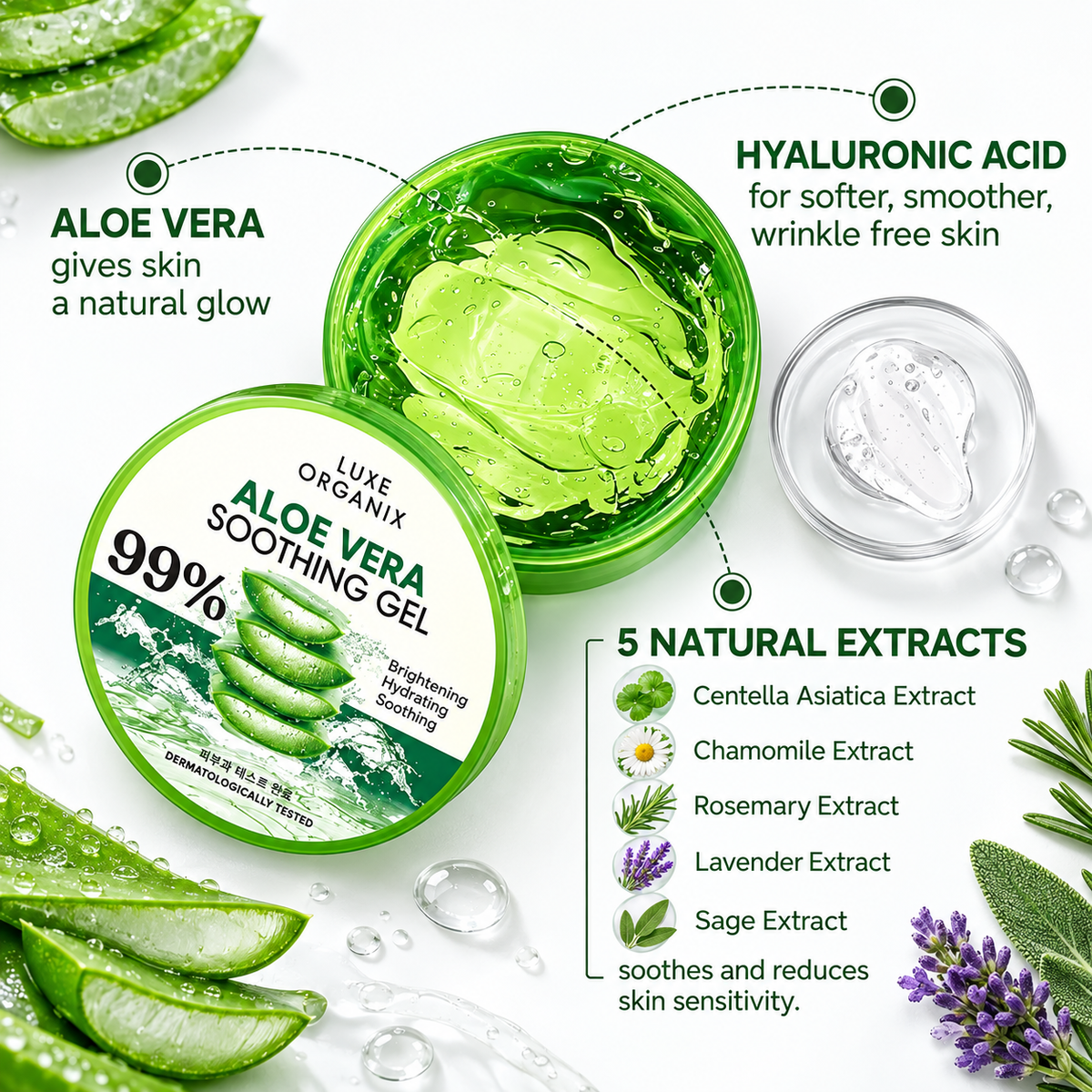 Luxe Organix Aloe Vera Soothing Gel 99% – 300ml