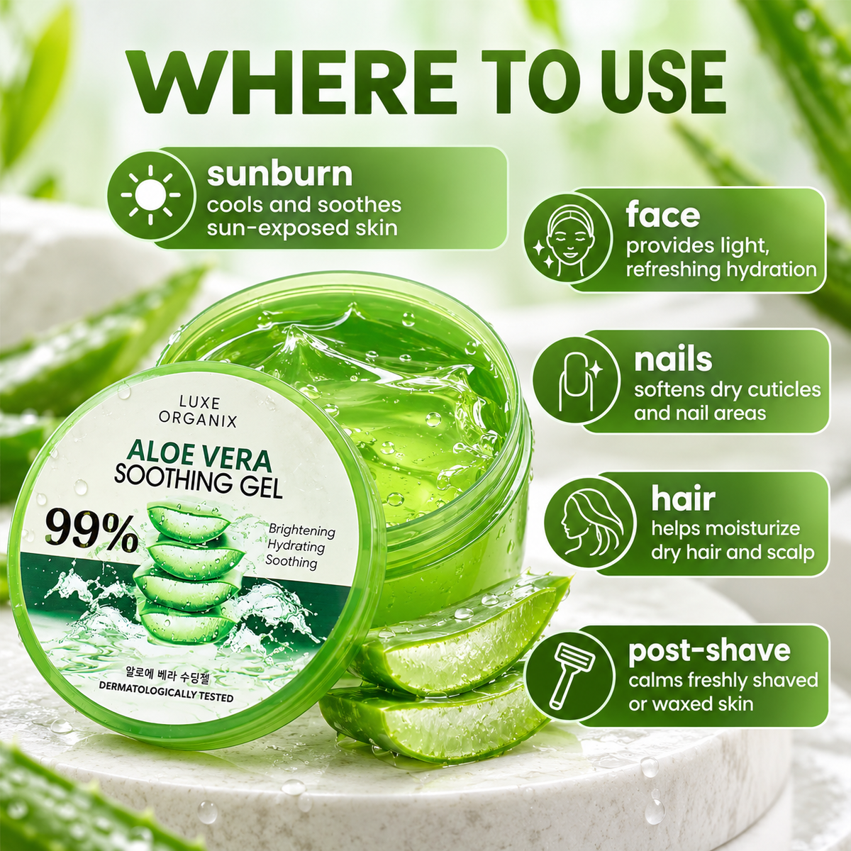 Luxe Organix Aloe Vera Soothing Gel 99% – 300ml