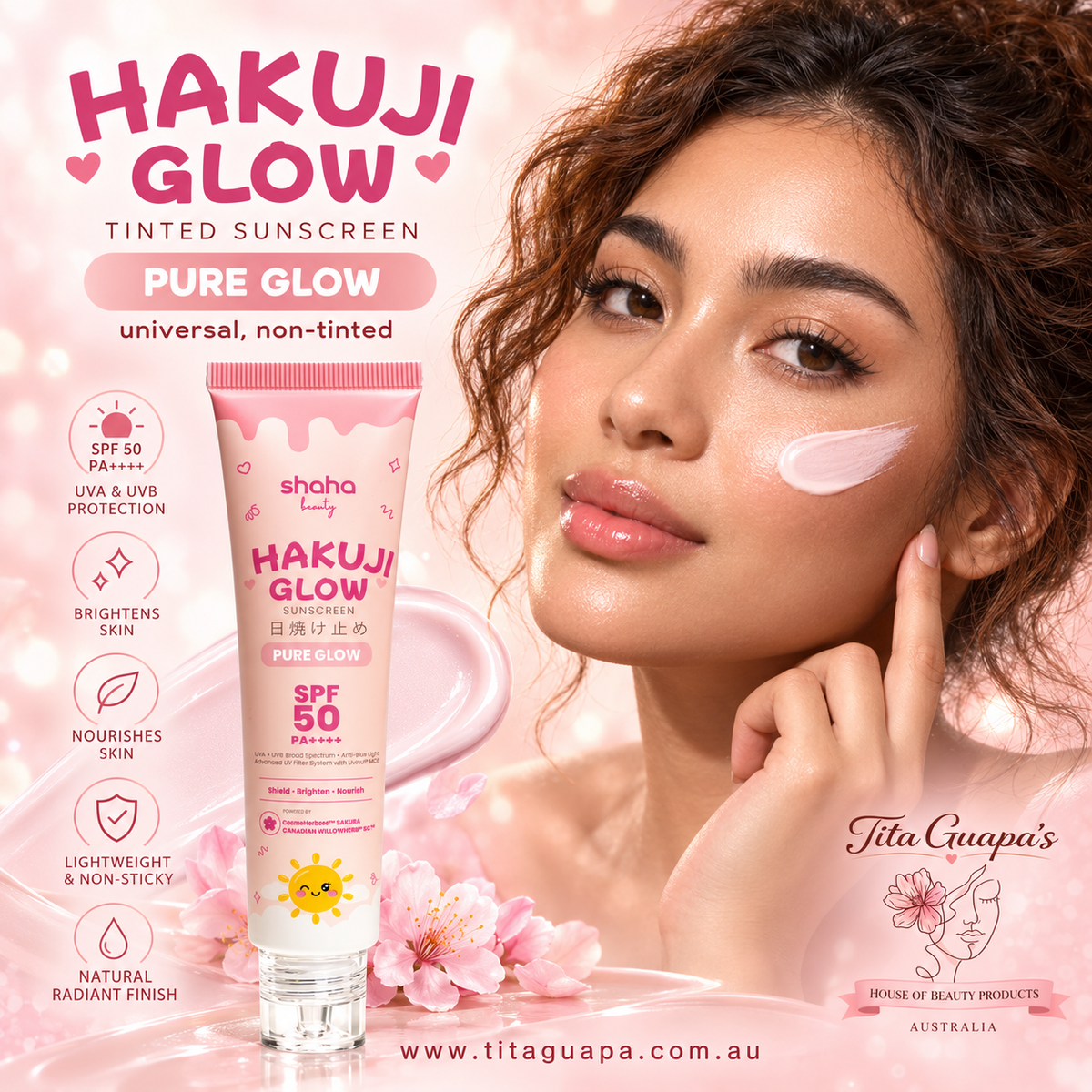 Shaha Beauty Hakuji Glow Sunscreen SPF50 PA++++ – Pure Glow
