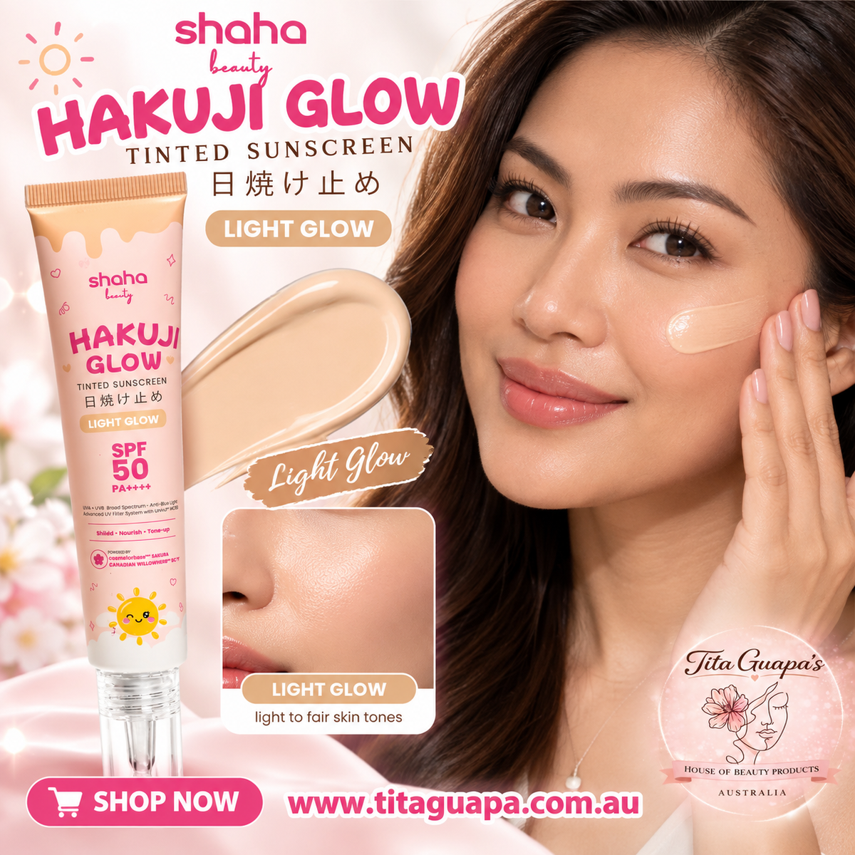 Shaha Beauty Hakuji Glow Tinted Sunscreen SPF50 PA++++ – Light Glow
