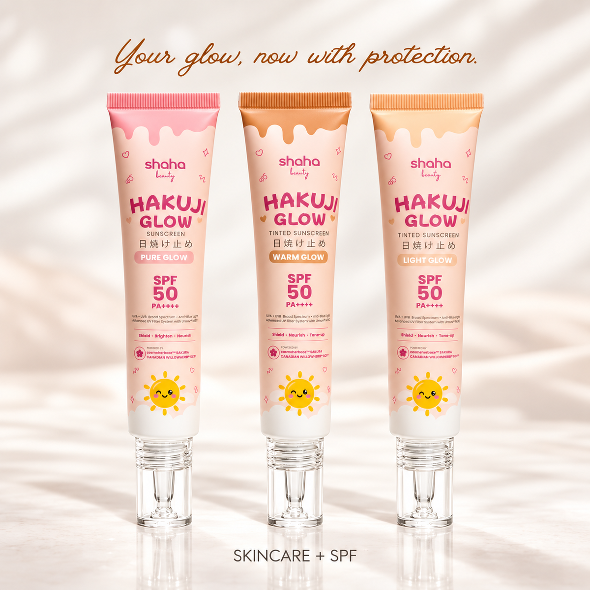 Shaha Beauty Hakuji Glow Sunscreen SPF50 PA++++ – Pure Glow