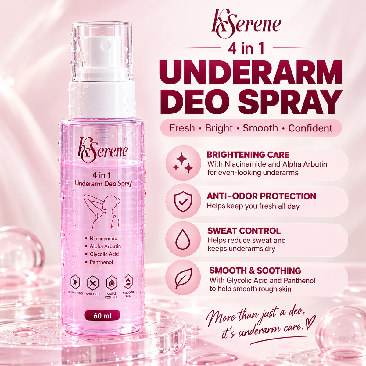 KSerene 4-in-1 Underarm Deo Spray – 60ml