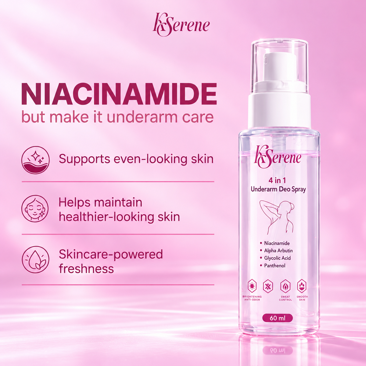 KSerene 4-in-1 Underarm Deo Spray – 60ml