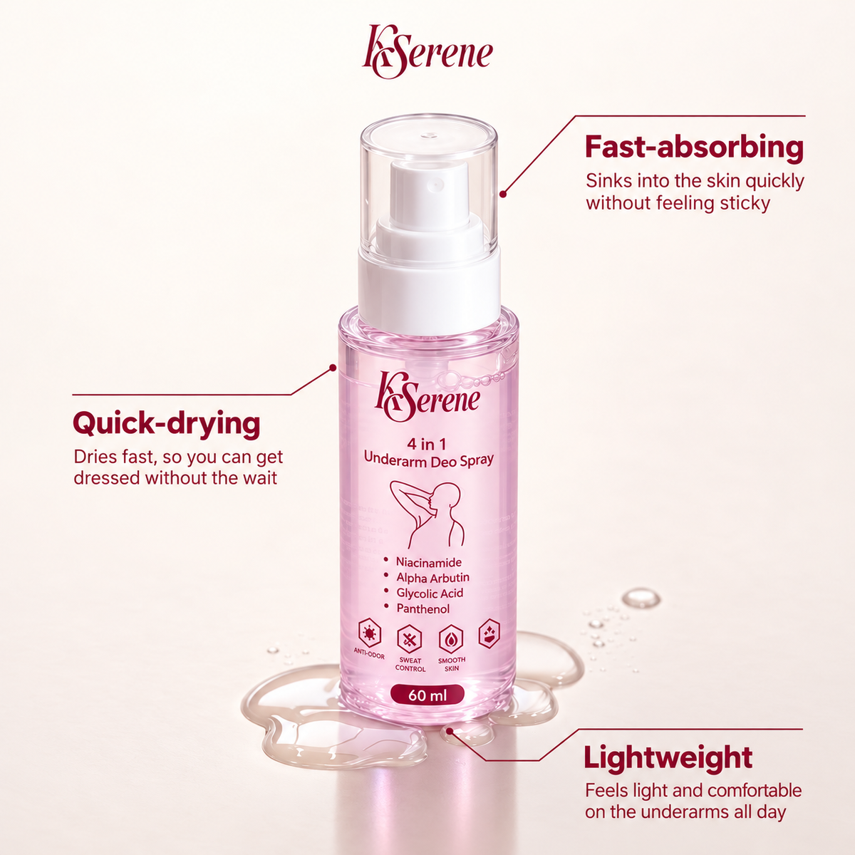KSerene 4-in-1 Underarm Deo Spray – 60ml