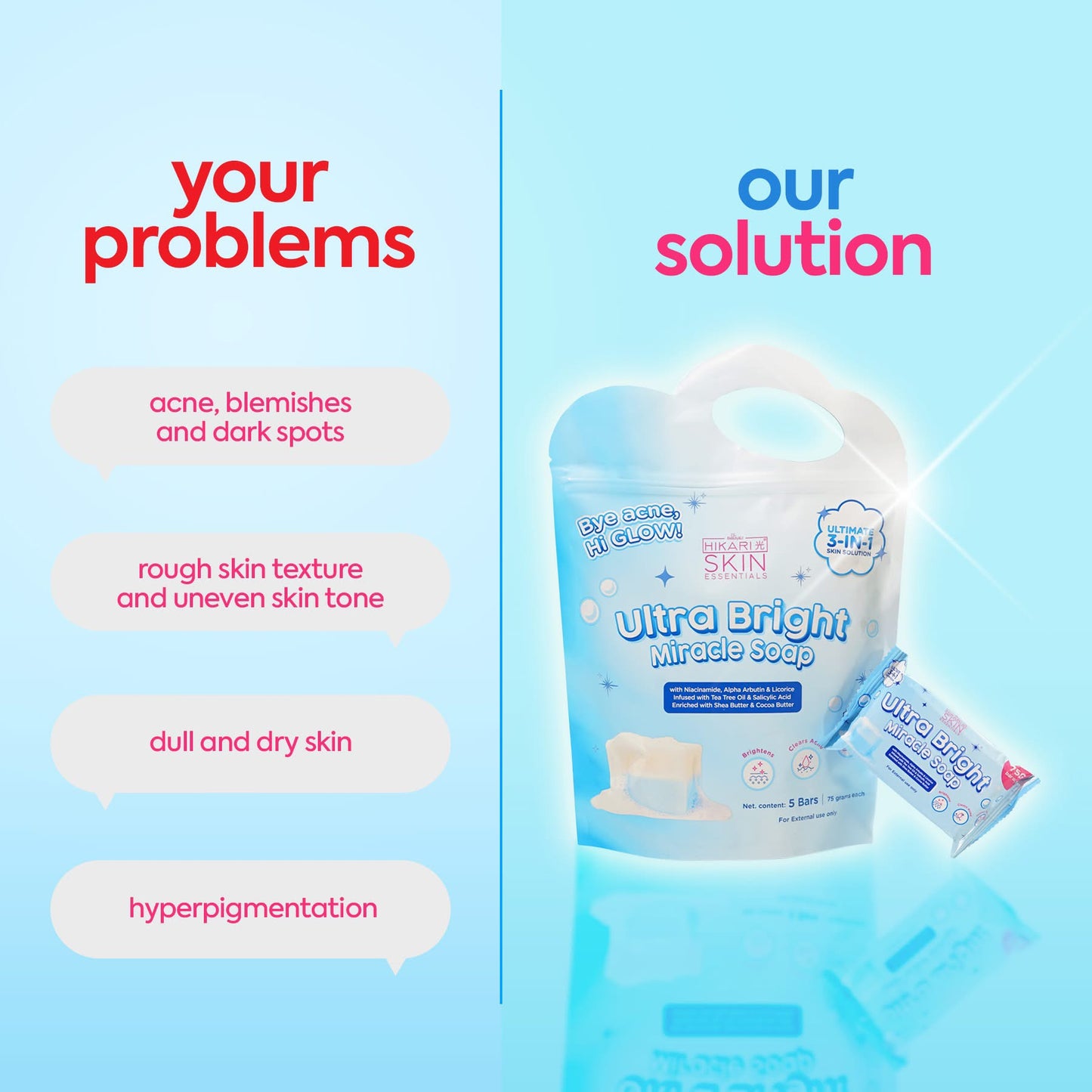 Hikari Ultra Bright Miracle Soap
5 Bars x 75g each