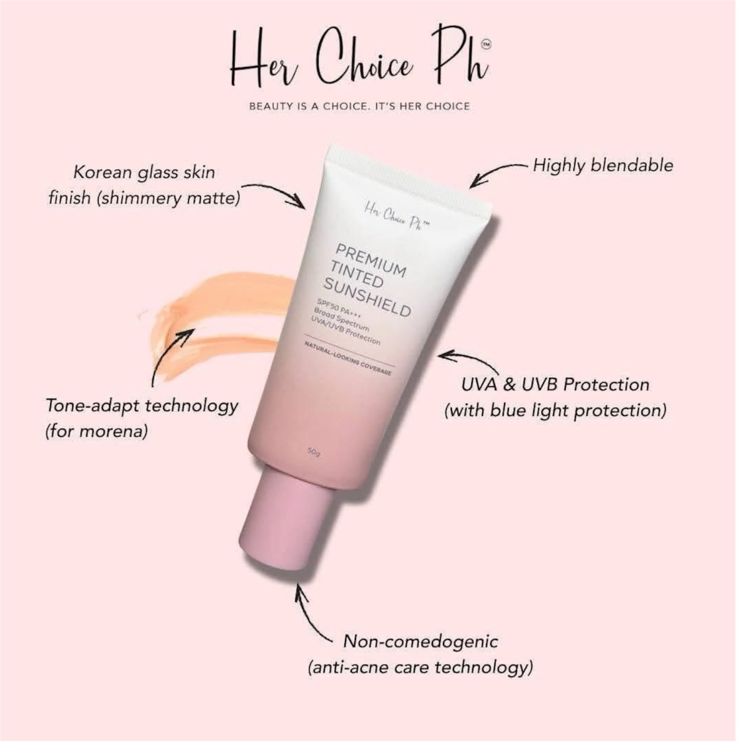Her Choice Ph Premium Tinted Sunscreen SPF50+   50g