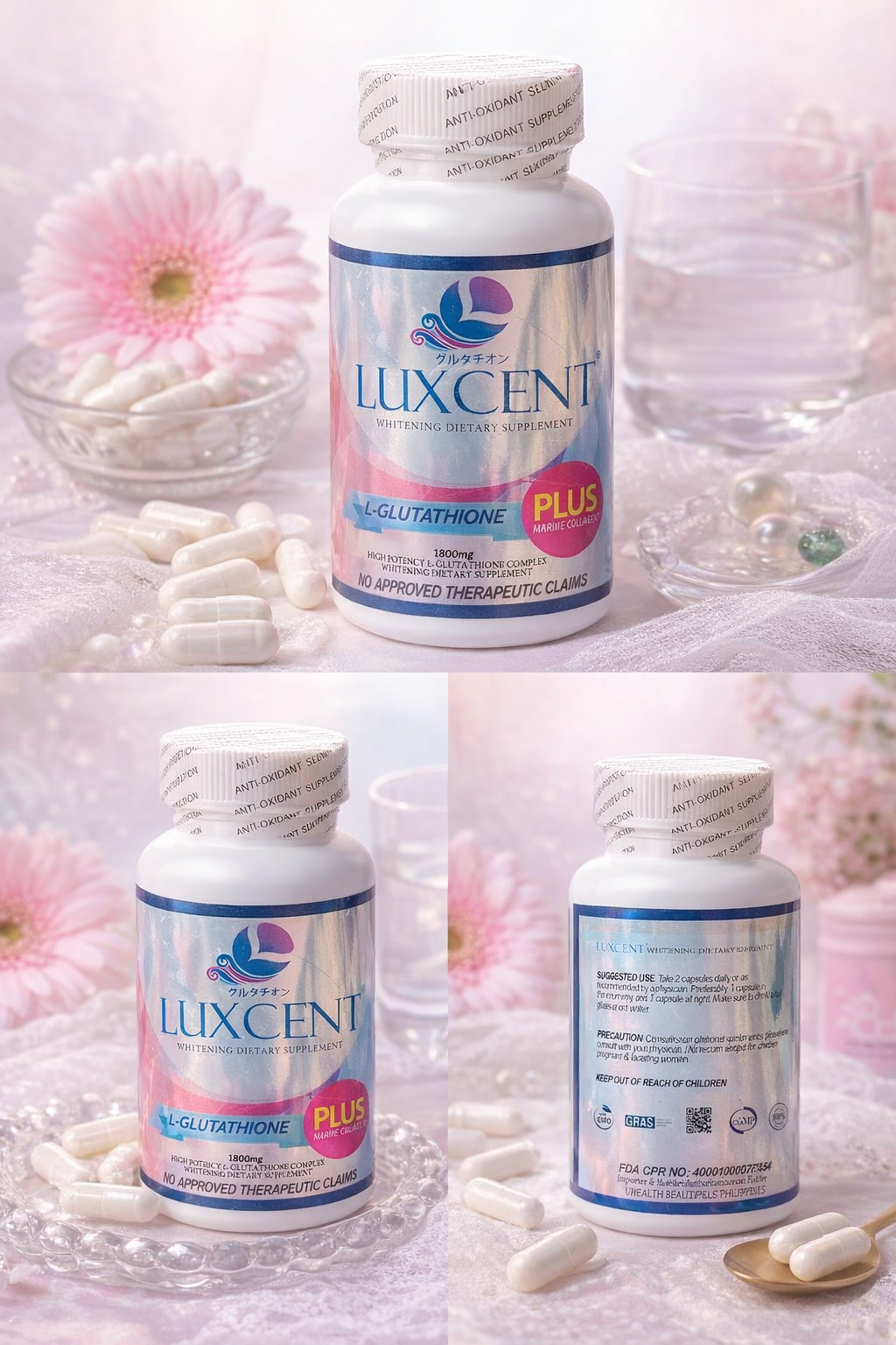 Luxcent L-Glutathione Plus Marine Collagen 1800mg Whitening Dietary Supplement 60 caps