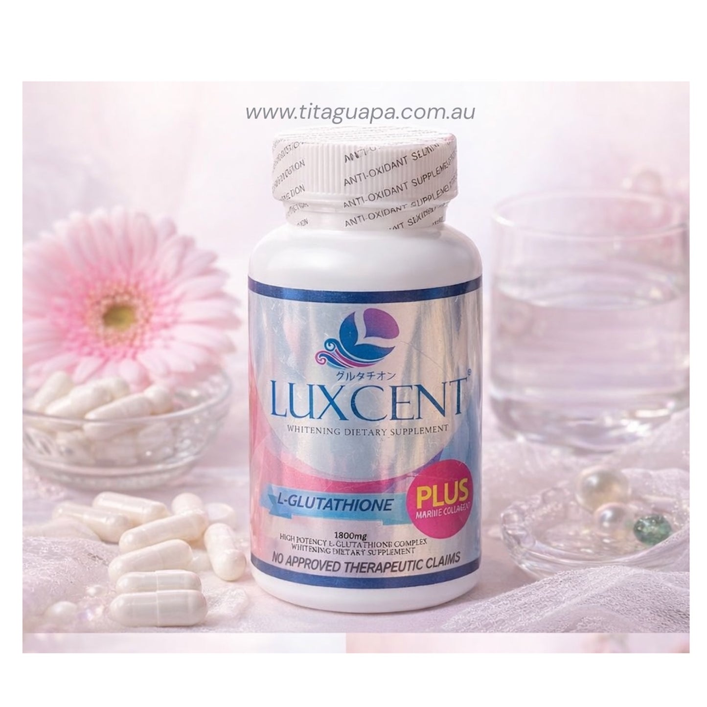 Luxcent L-Glutathione Plus Marine Collagen 1800mg Whitening Dietary Supplement 60 caps