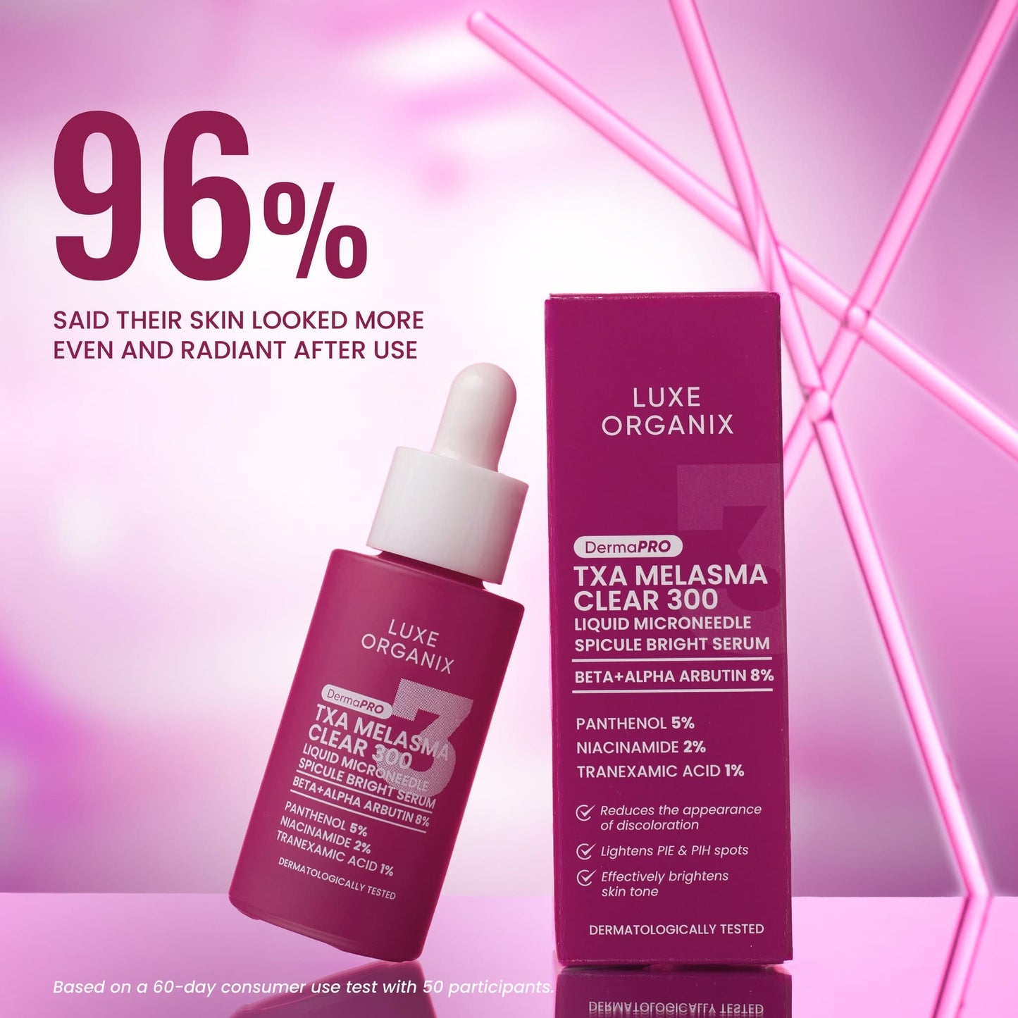 LUXE ORGANIX DermaPRO TXA Melasma Clear 300 Liquid Microneedle Spicule Bright Serum 30ml