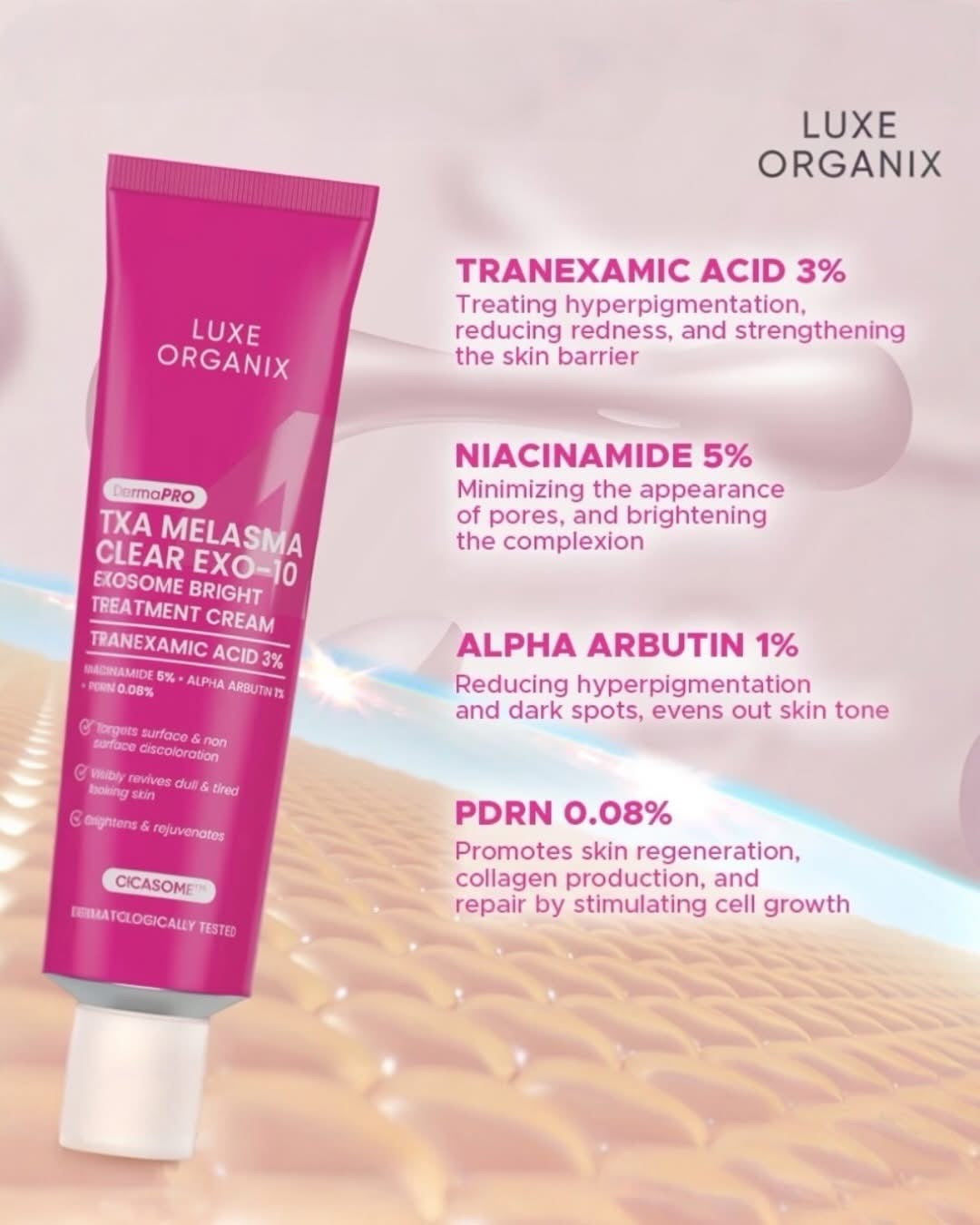 LUXE ORGANIX DermaPRO TXA Melasma Clear Exo-10 Exosome Bright Treatment Cream 30g