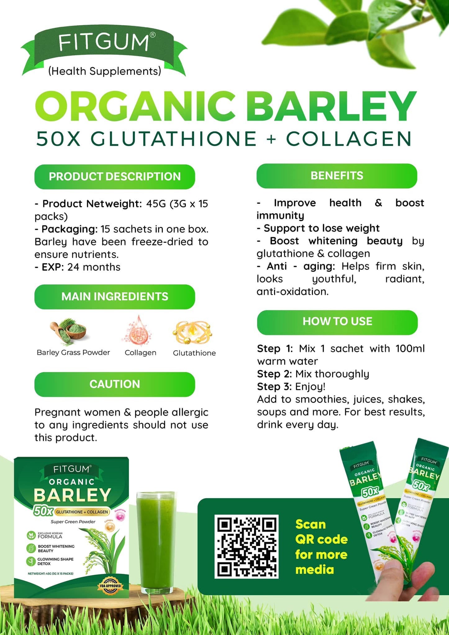 barley glutathione Fitgum Organic Barley (3g x 15 sachets) – Tita Guapa's House of Beauty Products barley glutathione Fitgum Organic Barley (3g x 15 sachets) – Tita Guapa's House of Beauty Products