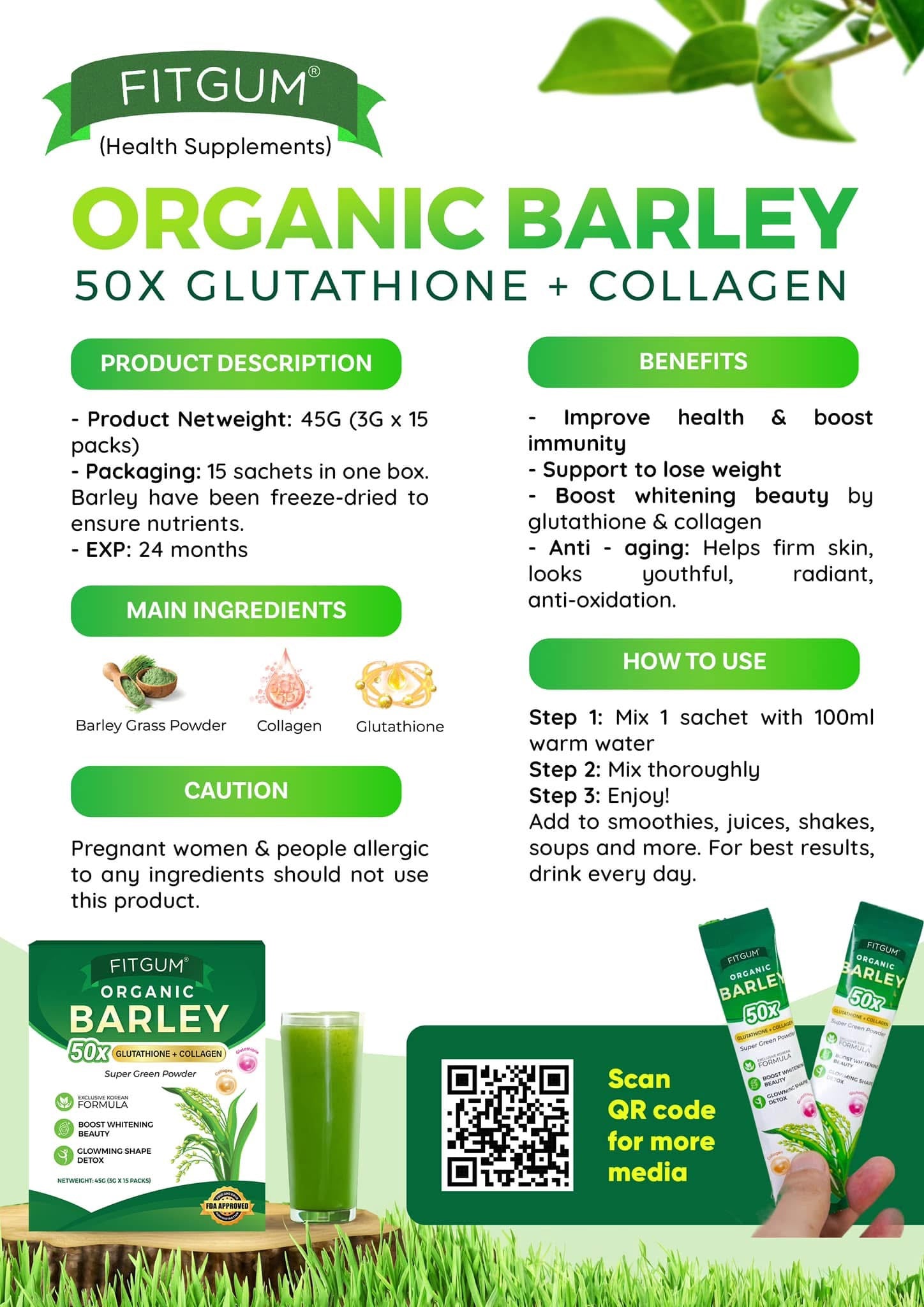 barley glutathione FITGUM Fitgum Organic Barley (3g x