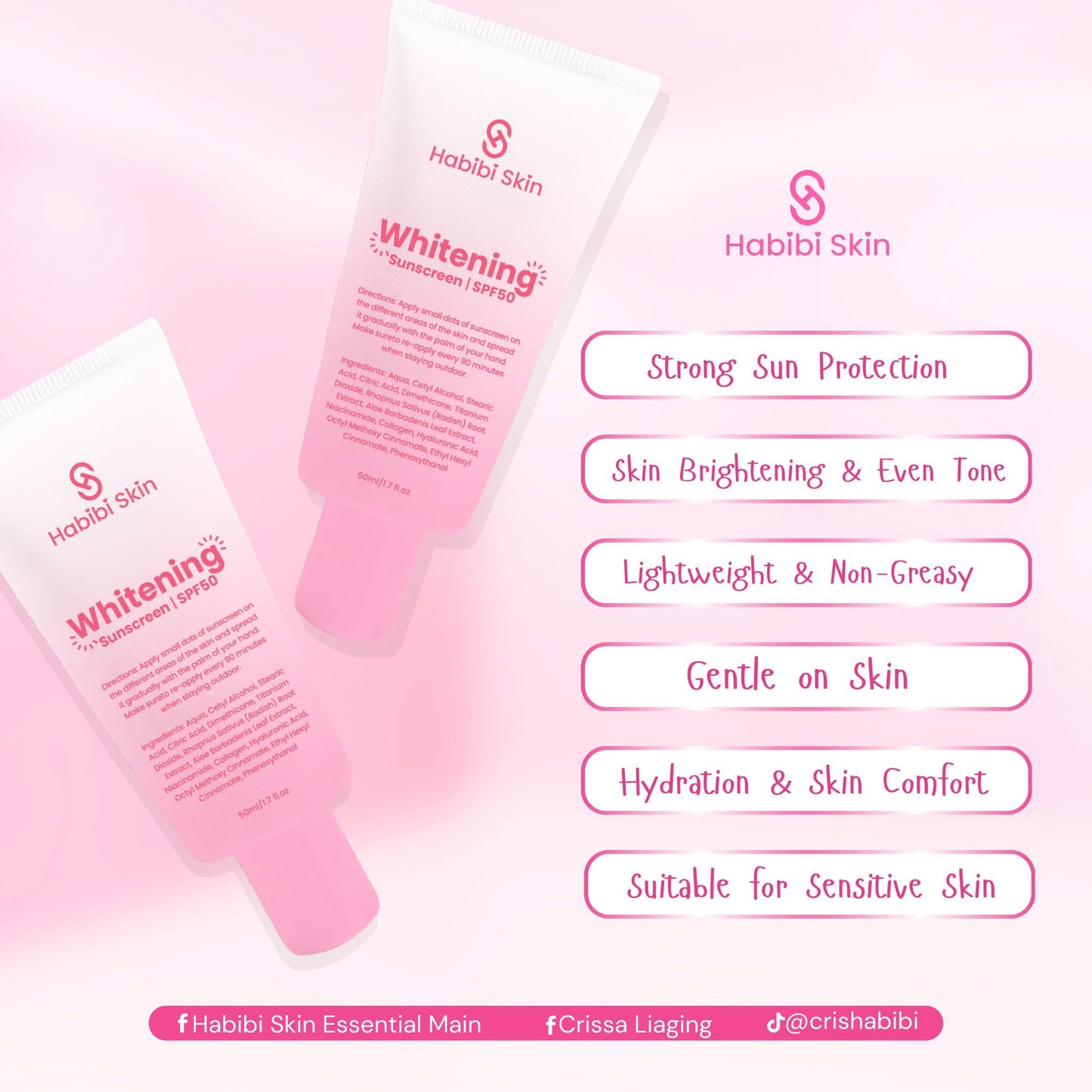 Habibi Skin Whitening Sunscreen SPF50  50ml