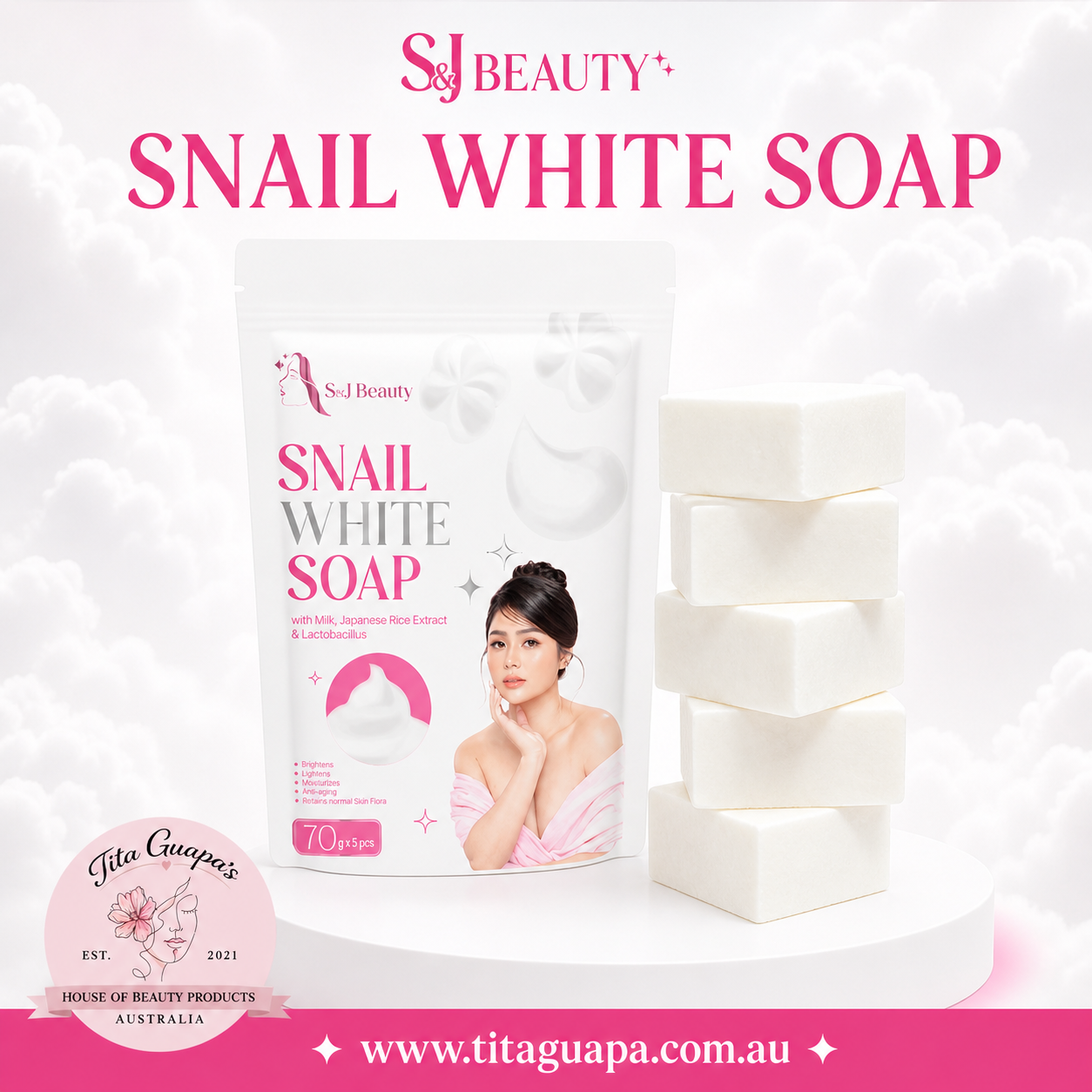 S&J Beauty Snail White Soap 70g x 5 bars