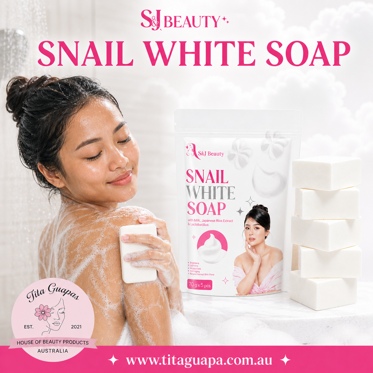 S&J Beauty Snail White Soap 70g x 5 bars