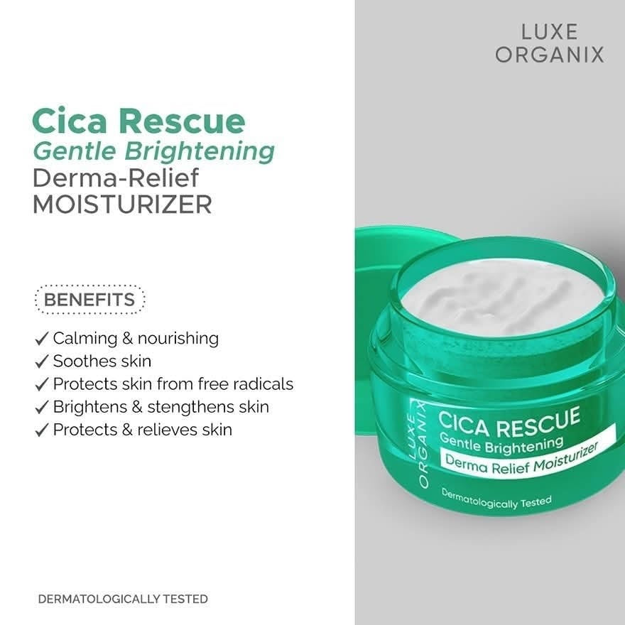Luxe Organix Cica Rescue Gentle Brightening Derma Relief Moisturizer - 50g