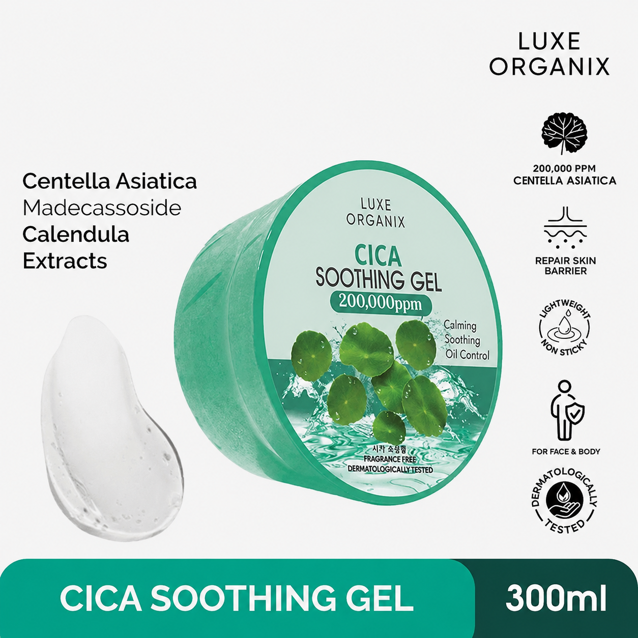 Luxe Organix Cica Soothing Gel 200,000ppm – 300ml