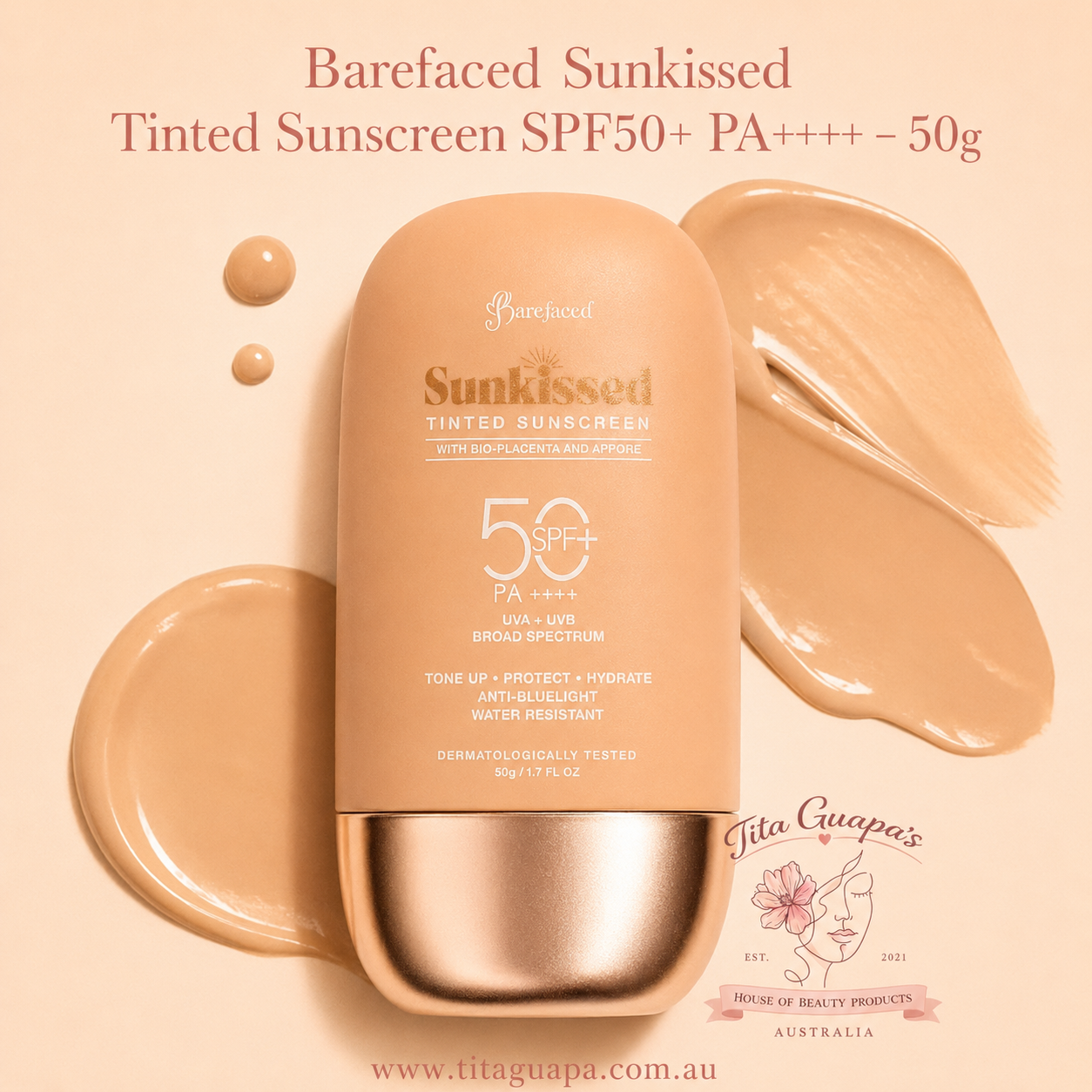Barefaced Sunkissed Tinted Sunscreen SPF50+ PA++++ – 50g - ORIGINAL COVERAGE