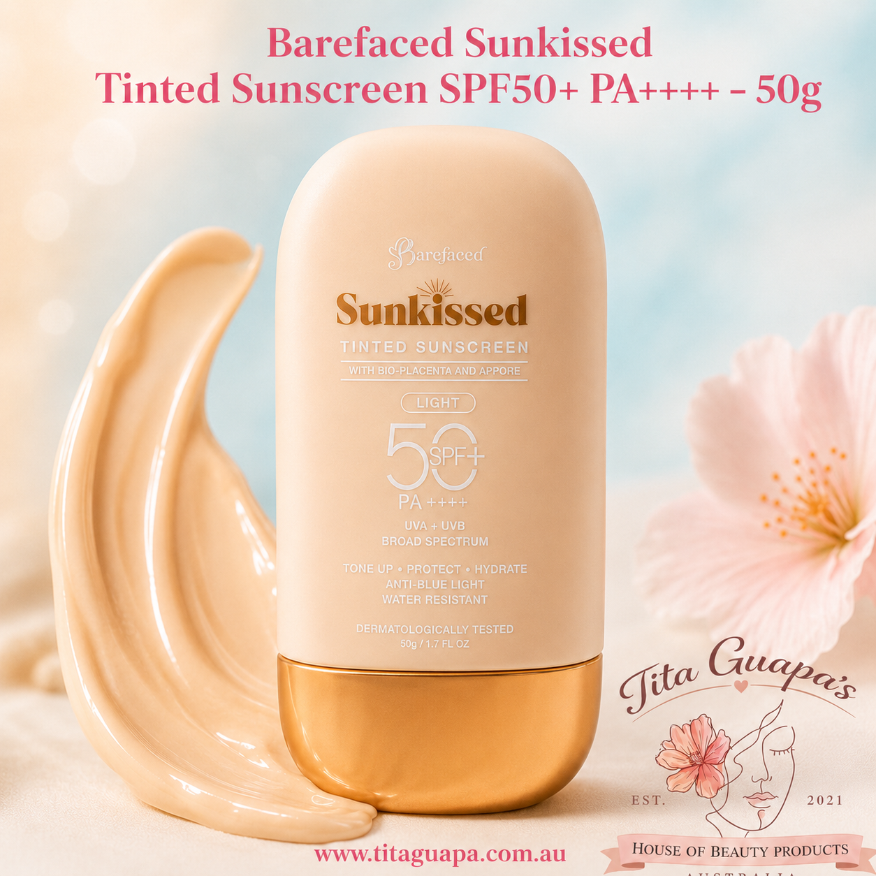 Barefaced Sunkissed Tinted Sunscreen SPF 50+ PA +++ 50g - LIGHT COVERAGE