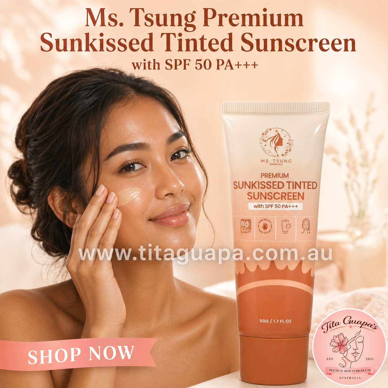 Ms Tsung Premium Sunkissed Tinted Sunscreen 50g with SPF 50 PA+++