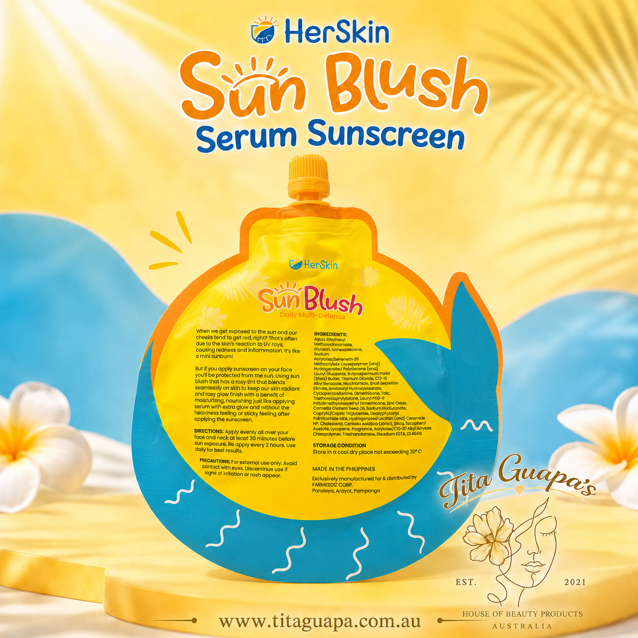 HerSkin Sun Blush Serum Sunscreen SPF50 PA+++ – Dewy Finish 50g