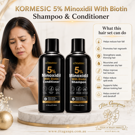 KORMESIC 5% Minoxidil With Biotin Shampoo & Conditioner Set – 300ml each