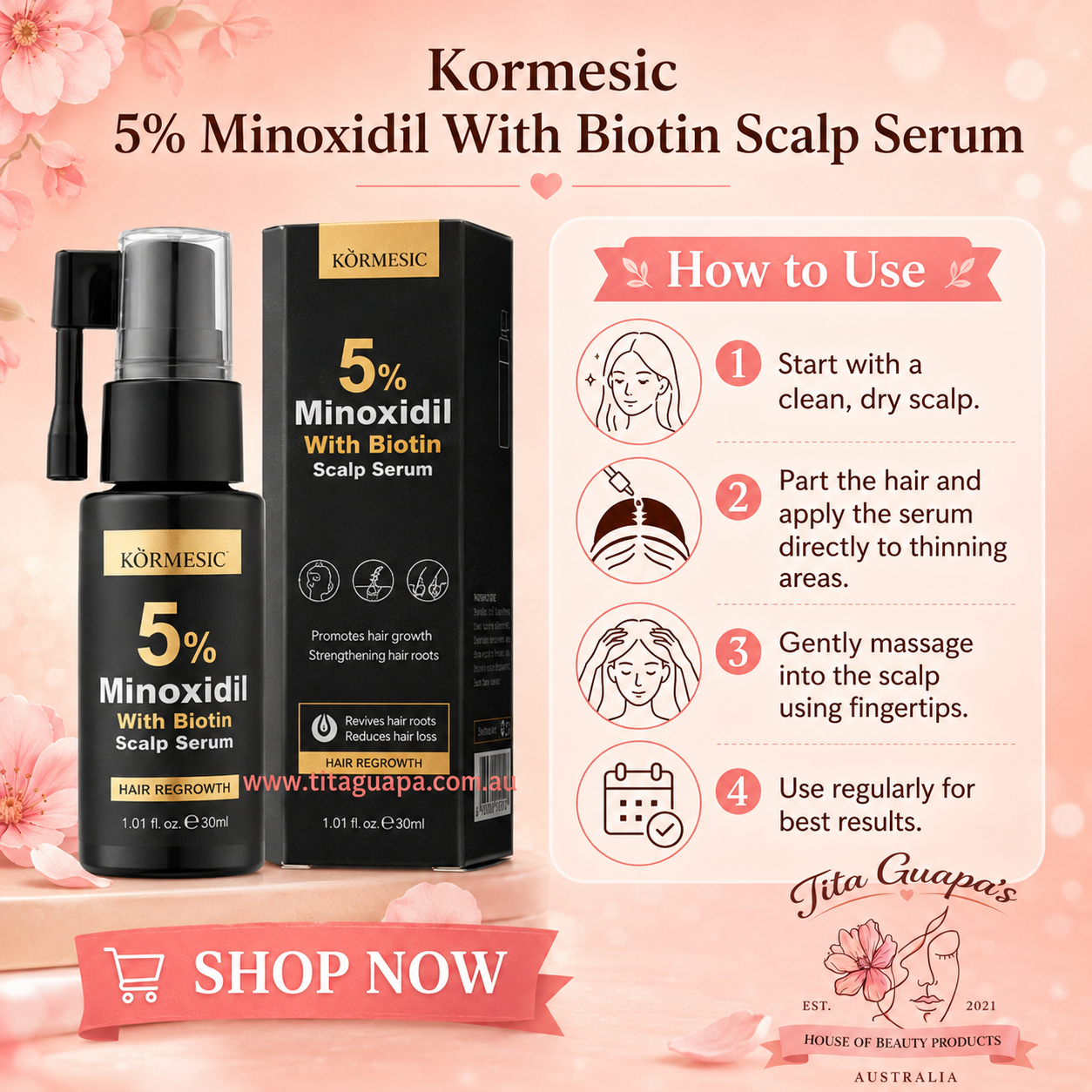 KORMESIC 5% Minoxidil With Biotin Scalp Serum 30ml