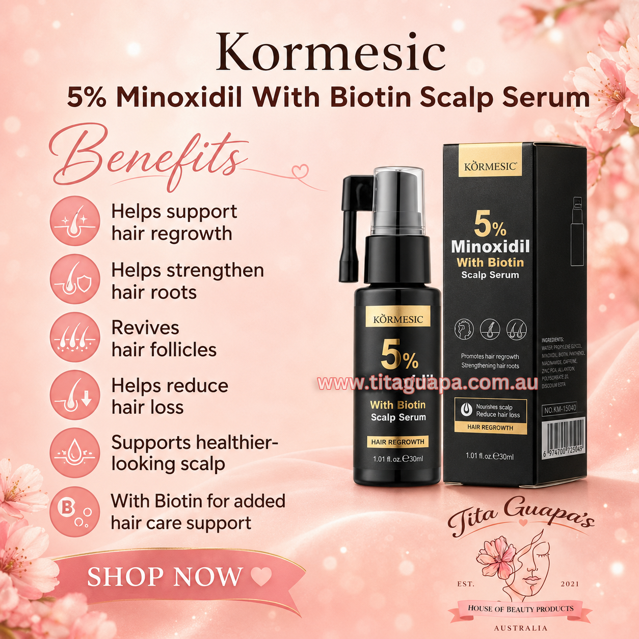 KORMESIC 5% Minoxidil With Biotin Scalp Serum 30ml