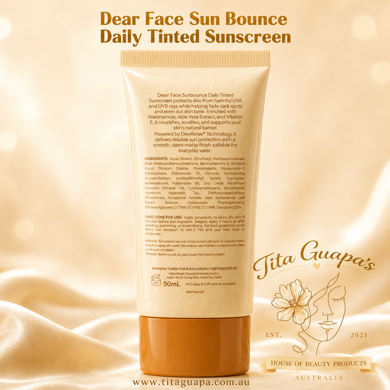 Dear Face Sun Bounce Daily Tinted Sunscreen SPF50+ PA+++ 50ml