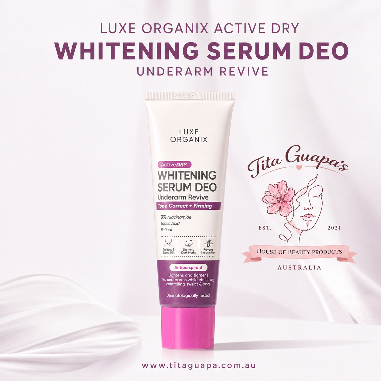 Luxe Organix Active Dry Whitening Serum Deo – Underarm Revive 50g