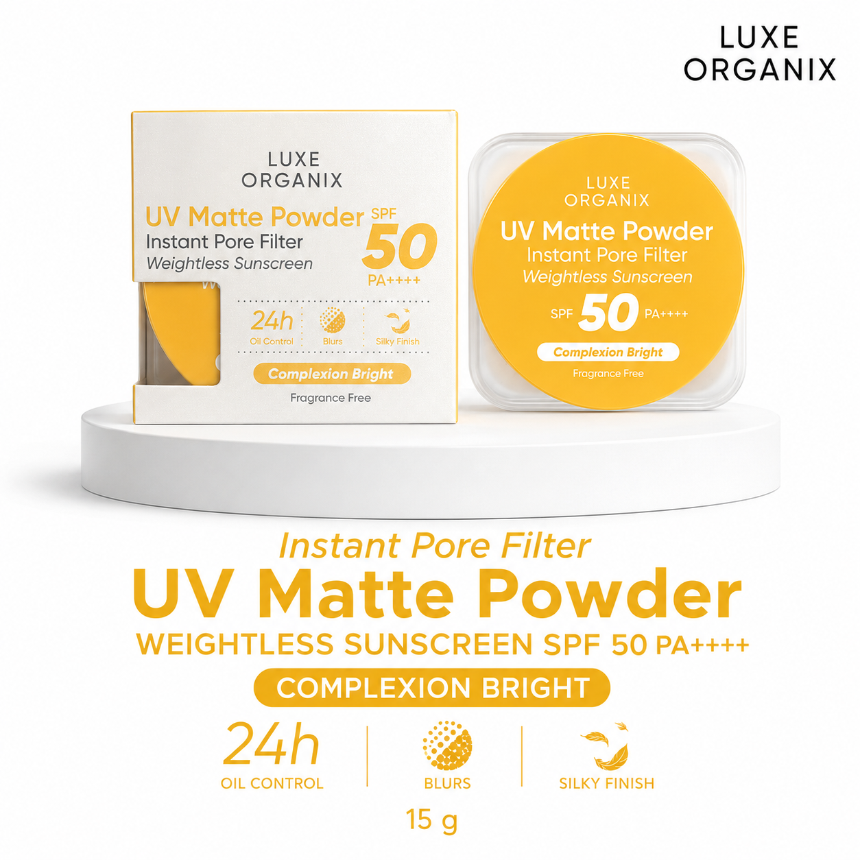 Luxe Organix UV Matte Powder SPF 50 PA++++ – Complexion Bright