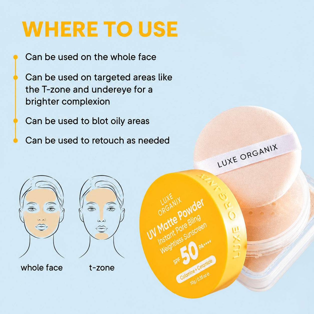 Luxe Organix UV Matte Powder SPF 50 PA++++ – Complexion Bright