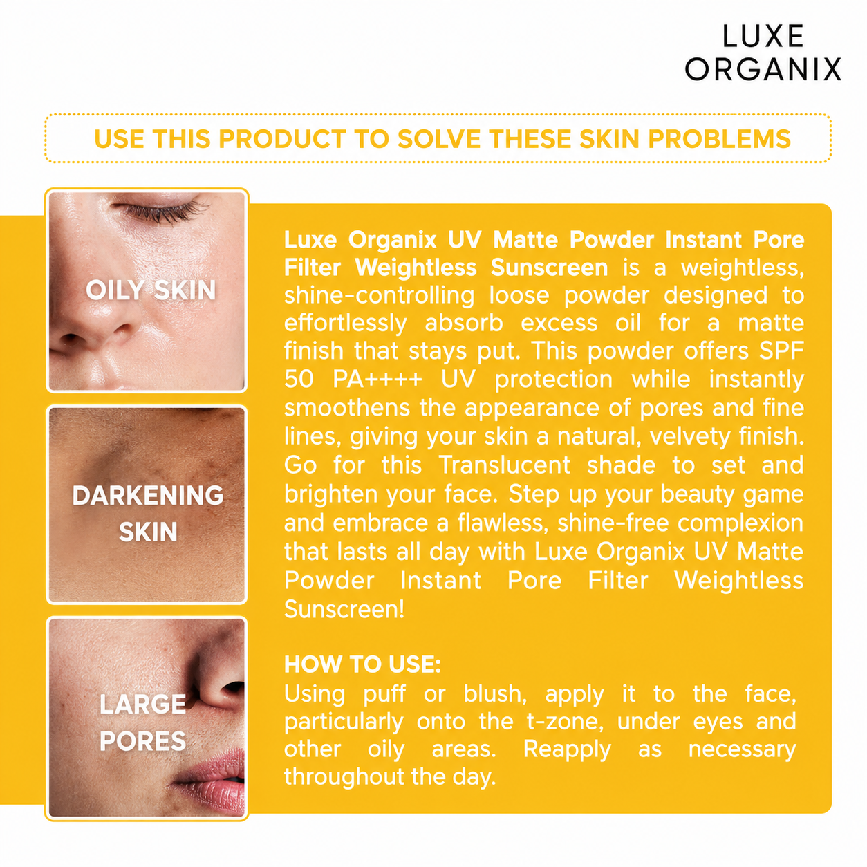 Luxe Organix UV Matte Powder SPF 50 PA++++ – Complexion Bright