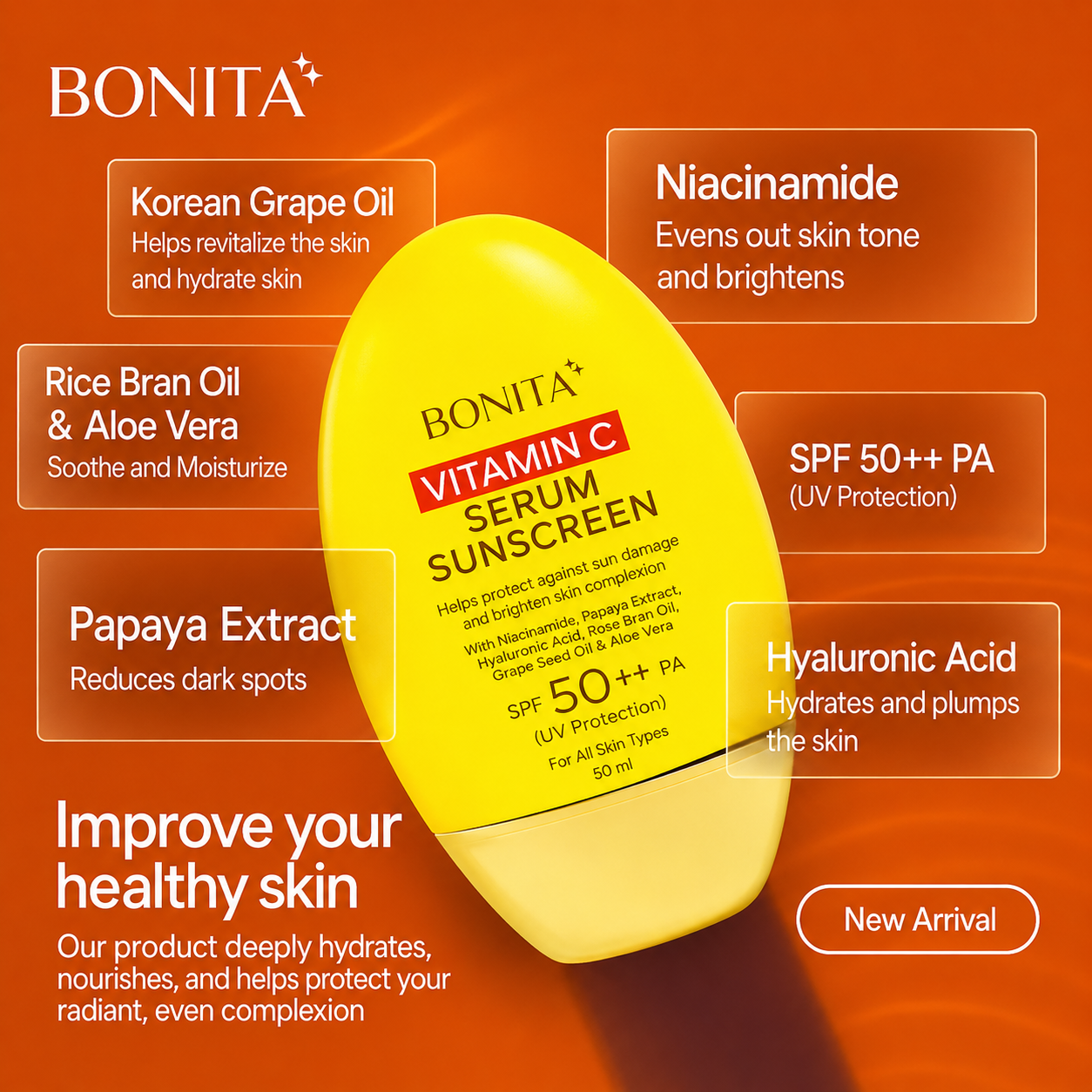 Bonita Vitamin C Serum Sunscreen SPF 50+ PA++++ 50ml