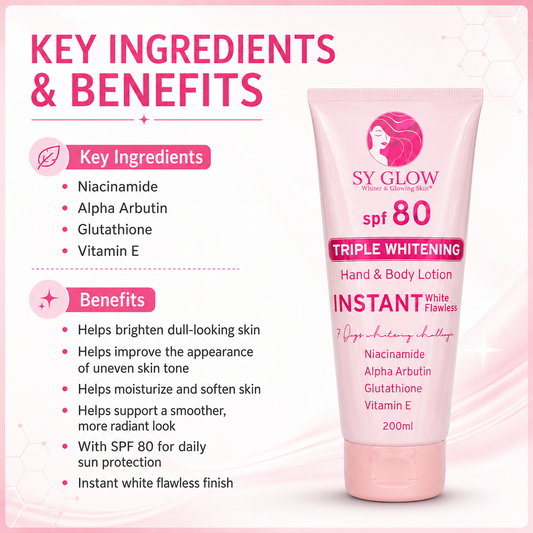 SY Glow SPF 80 Triple Whitening Instant White Flawless Hand & Body Lotion 200ml