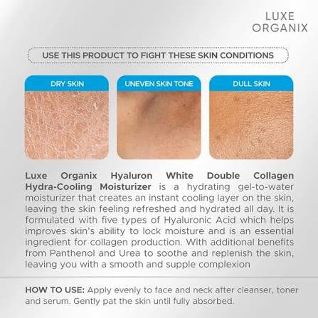 LUXE ORGANIX Hyaluron White Double Collagen Hydra-Cooling Moisturizer (50g)