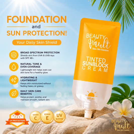 Beauty Vault Glass Skin Essentials Tinted Sunblock Cream SPF45 (50g)