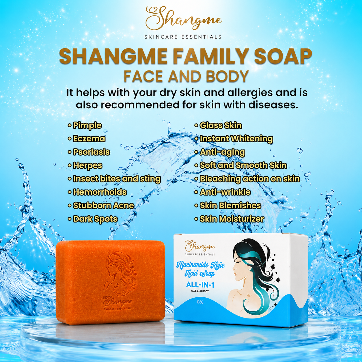 Shangme Skin Niacinamide Kojic Papaya Soap with Glutathione & Collagen

All-in-One Face & Body Cleansing Bar | 135g