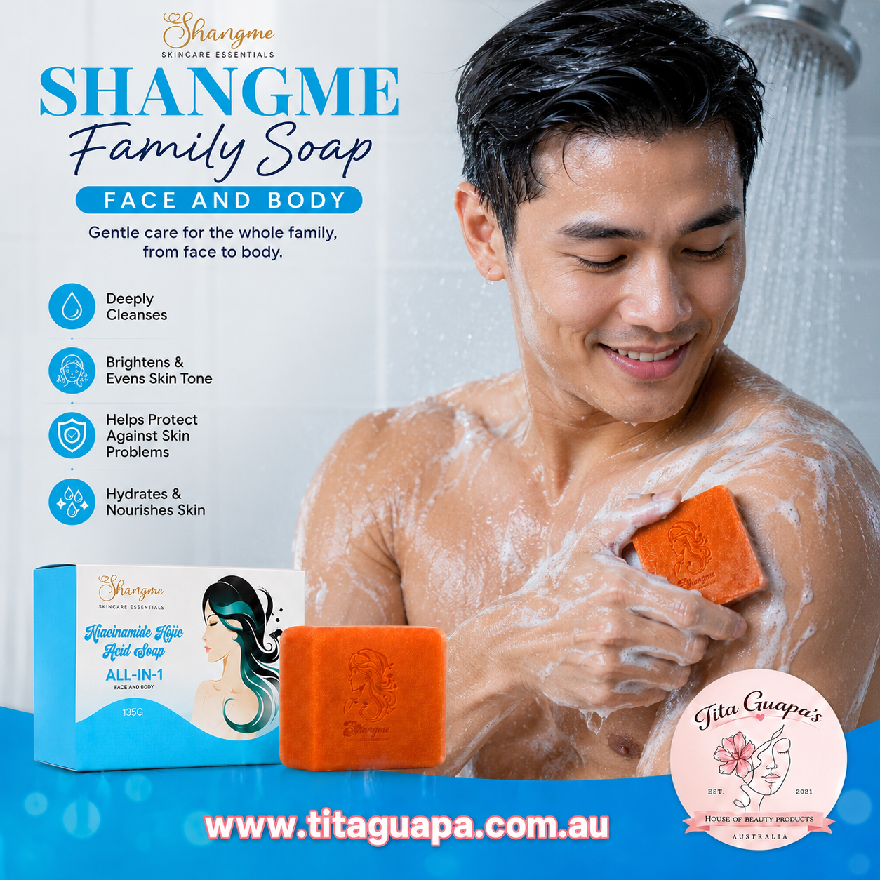 Shangme Skin Niacinamide Kojic Papaya Soap with Glutathione & Collagen

All-in-One Face & Body Cleansing Bar | 135g