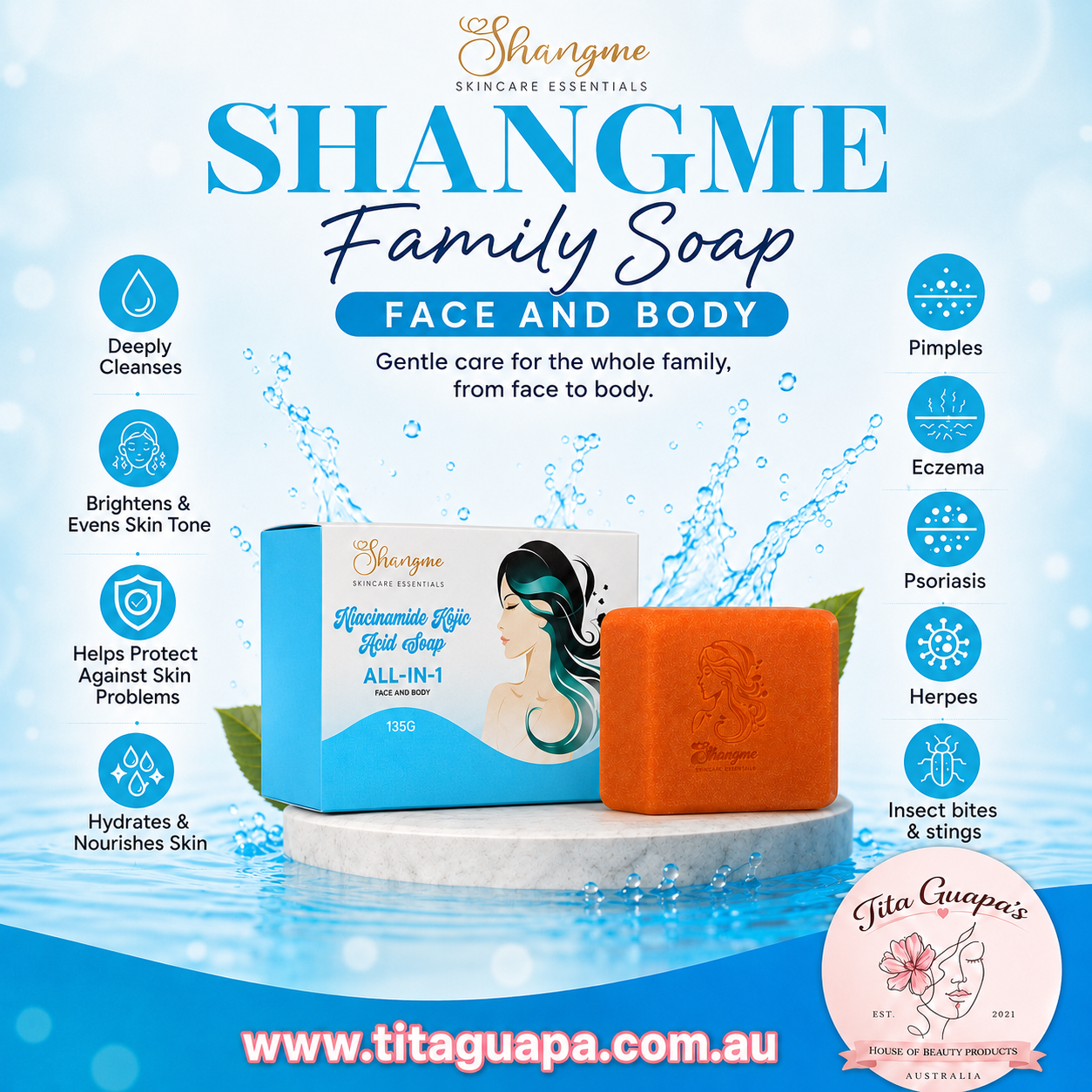 Shangme Skin Niacinamide Kojic Papaya Soap with Glutathione & Collagen

All-in-One Face & Body Cleansing Bar | 135g