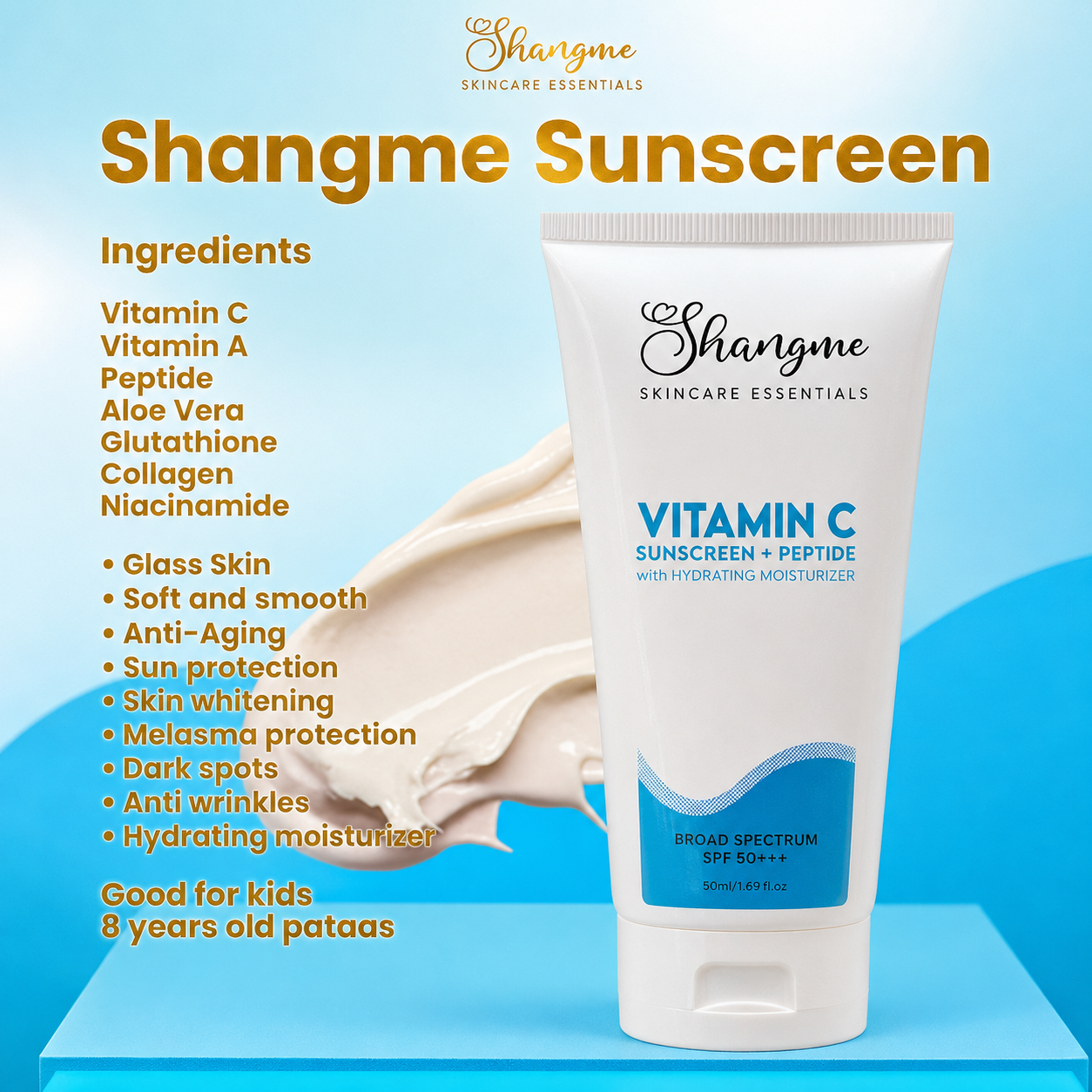 Shangme Vitamin C Sunscreen + Peptide with Hydrating Moisturizer – 50ml